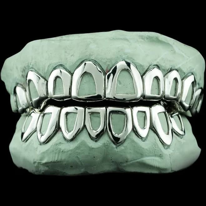 Solid .925 Sterling Silver Open Face Grillz 14K Gold / No Top Bottom by Custom Gold Grillz