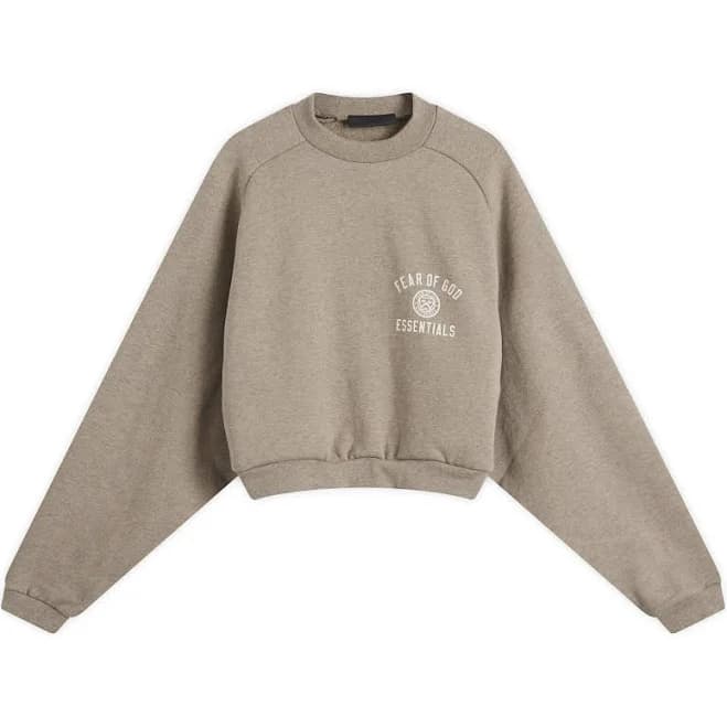 Fear of God ESSENTIALS Women's Fleece Cropped Crew Sweatshirt in Heather Gray, Size XXL | END Clothing