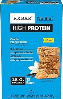 RXBAR High Protein Bars, Gluten Free, Protein Snacks, Vanilla Peanut Butter, 25.3oz Box (12 Bars)