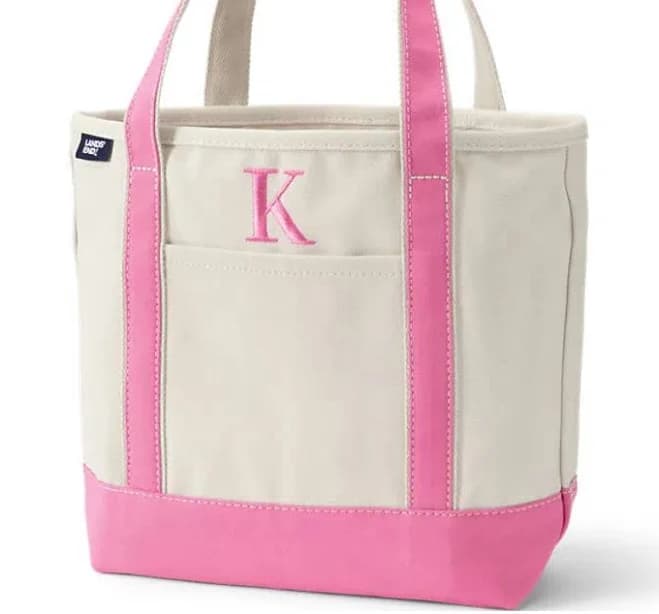 Pre-monogrammed Letter K Canvas Tote Bag In White