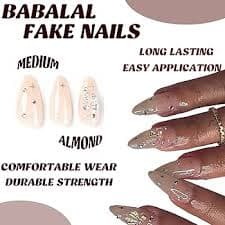 Amazon.com: BABALAL Almond Press on Nails Medium Fake Nails Shiny Glue on Nails 24Pcs Chrome Stiletto Bow Rhinestone Acrylic Nails for Women and Girls : Beauty & Personal Care