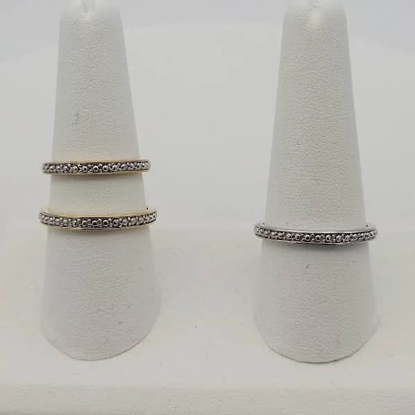 Vintage Set of 3 Stackable Bands Silver & Gold Tone 360 Degree Design Statement Ring Right Hand Costume Jewelry Various Sizes Studded