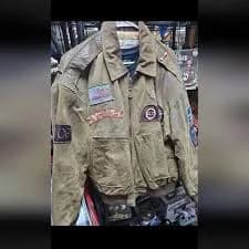 Men's Brown Leather Jacket with Patches
