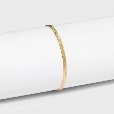 14K Gold Plated Herringbone Chain Bracelet with Lobster Claw Clasp