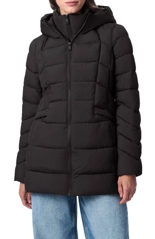 Bernardo Women's Hooded Puffer Jacket with Bib