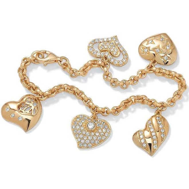 Palmbeach Jewelry Women's 1.48 TCW Cubic Zirconia Heart Charm Bracelet in Yellow Gold Tone