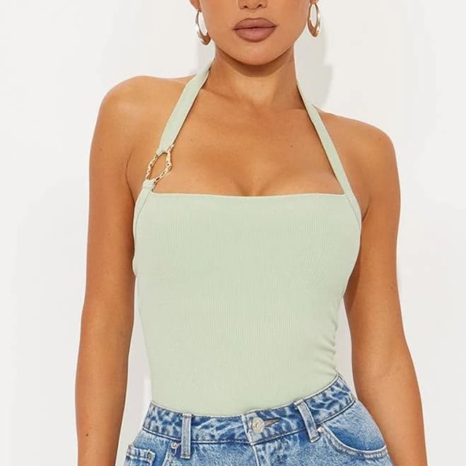 Fashion Nova Asymmetrical Ribbed Halter Top