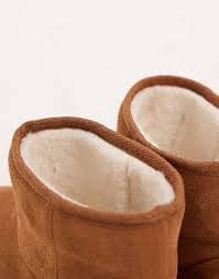 ASOS DESIGN slipper boots in tan with faux fur lining | ASOS