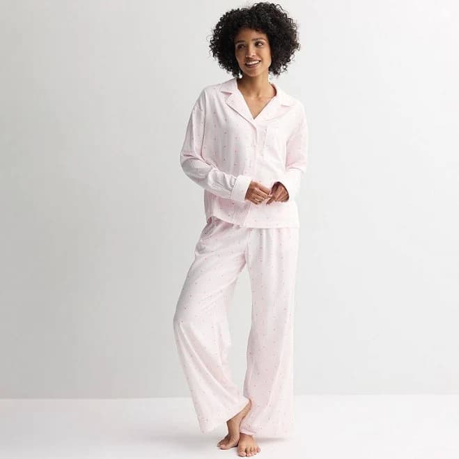 Women's Sonoma Goods For Life Woven Notch 2-pc. Pajama Top & Pajama Bottoms Set, Size: XXL, Pink Heart