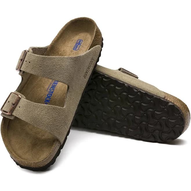BIRKENSTOCK Arizona Soft Footbed Suede Leather Taupe Two-Strap Sandals