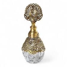 Vintage Ormolu Gold Filigree Overlay Faceted Clear Glass Perfume Bottle | eBay