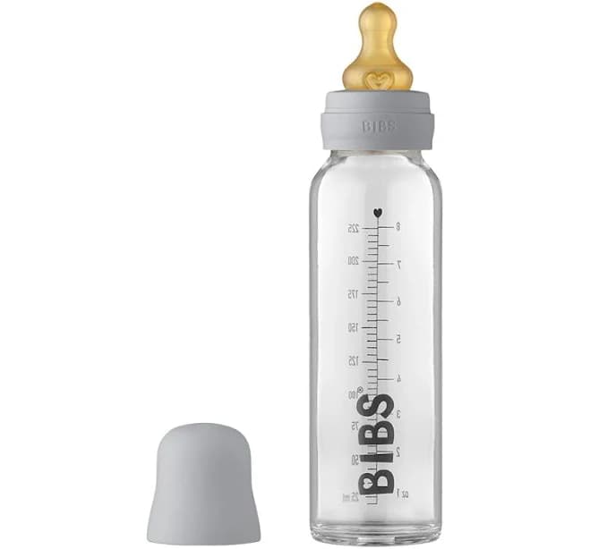 Baby Glass Bottle Set Latex 225 ml - BIBS - Complete Set Cloud