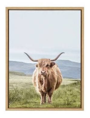 Kate and Laurel Sylvie Highland Cow Mountain Landscape Framed Canvas Wall Art
