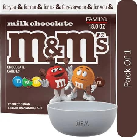 M&M's Milk Chocolate Candy Family Size 18 oz Bag with White Bowl