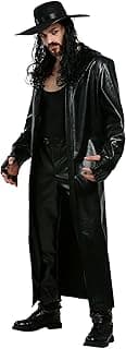 Mens WWE The Undertaker Halloween Cosplay Costume Outfit | Licensed Overcoat, Tank, Pants, Hat, and Pair of Gloves