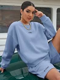 Lunelith SHEIN Lunessa Drop Shoulder Letter Graphic Pullover & Shorts Set for Sale New Zealand| New Collection Online| SHEIN New Zealand