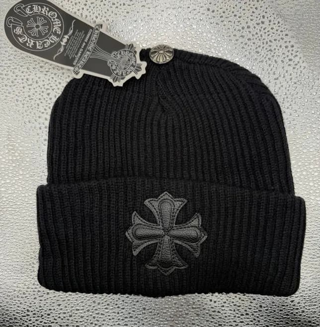 Chrome Hearts Black Beanie Hat Adjustable Cross Patch Designer Men