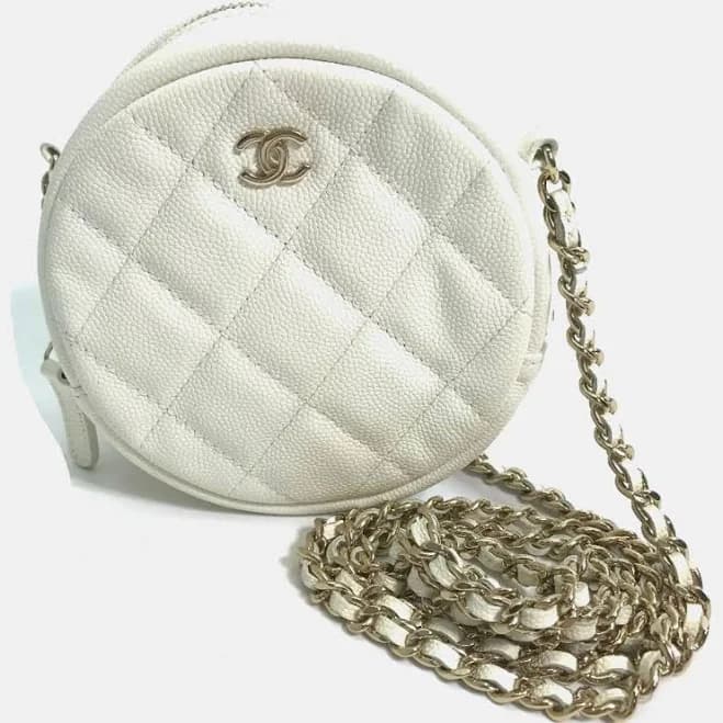 CHANEL Preloved 19 Mini Round Lambskin Leather Chain Bag