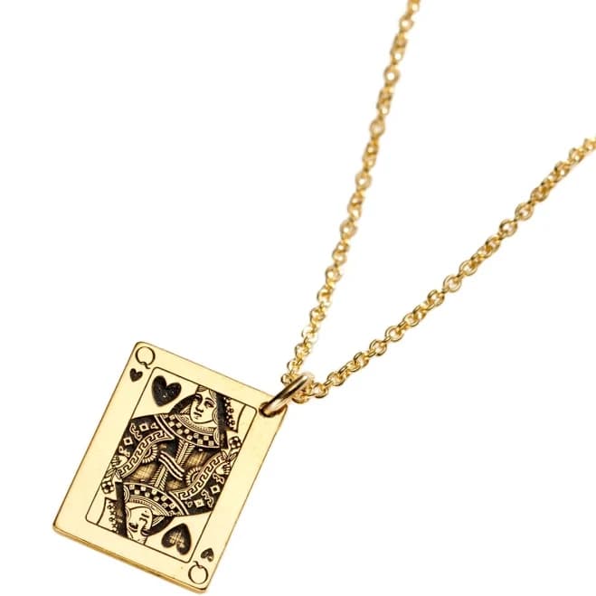 Posh Totty Designs Women's Yellow Gold Queen of Hearts Playing Card Charm Necklace