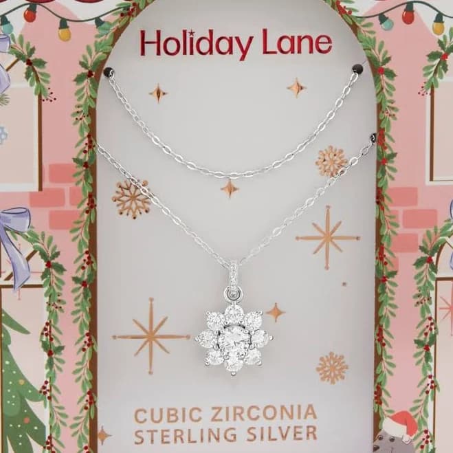 Holiday Lane Sterling Silver Cubic Zirconia Cluster Flower Pendant Necklace