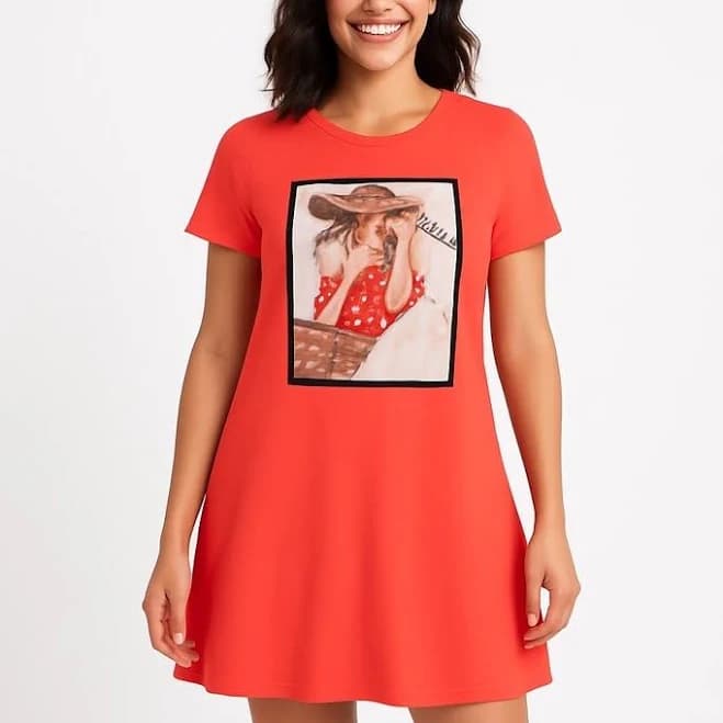 Emme Jordan Neon Red Graphic T-shirt Dress – Size Xl - 0518