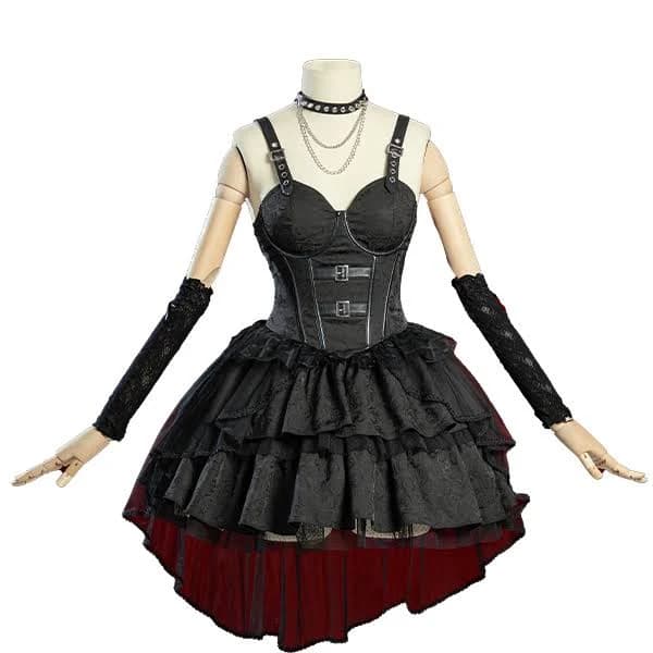 Miss Misa Gothic Black Lolita Dress Vintage Multi-Layered Straps Dress with Gloves Cosplay Costume