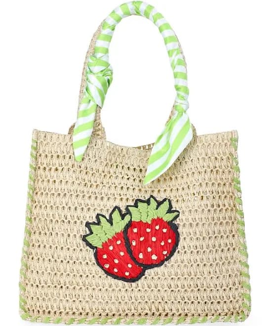 No Boundaries Women's Beach Icons Mini Straw Tote Bag