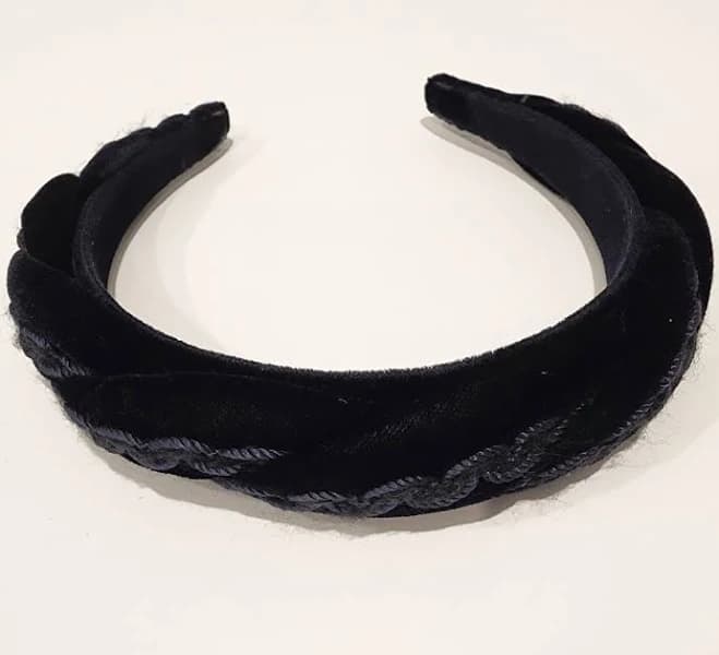 Chic & Plum Paris Velvet Ribbon Braided Headband Navy Blue Crown Tiara