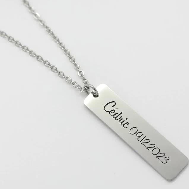 Personalized Engraved Rectangle Pendant Necklace for Men
