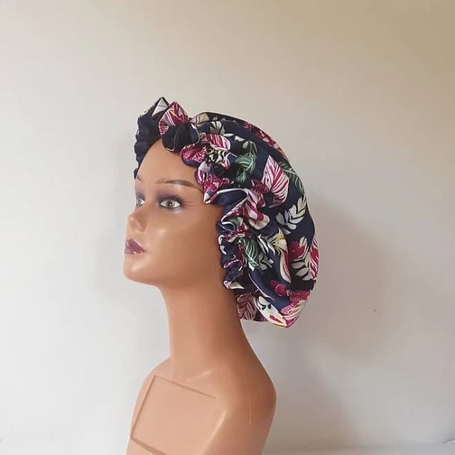 Reversible Floral Print Satin Bonnet