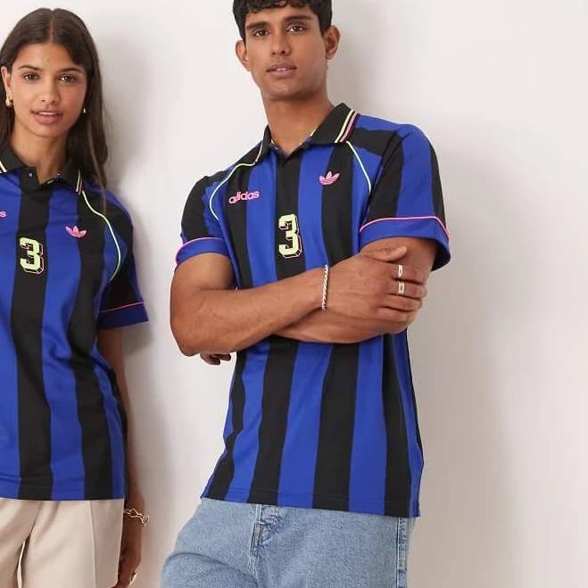 adidas Originals Unisex jacquard striped jersey in navy and black