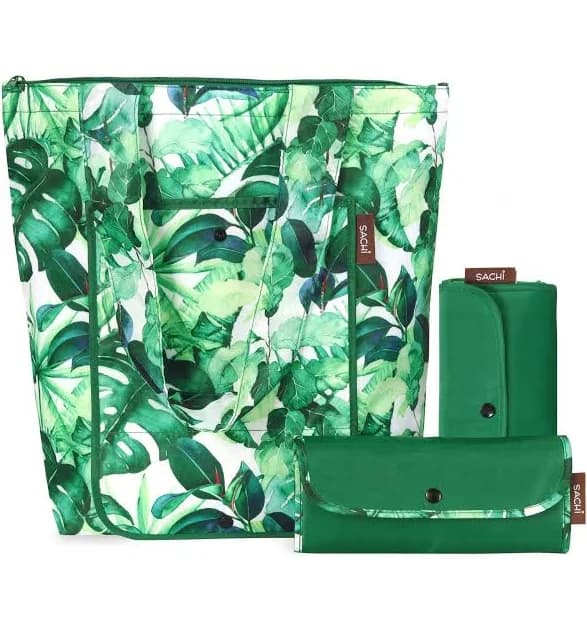Sachi 3 Piece Market Tote Set Insulated Thermal Reusable Grocery Bags Cold and Hot Foods Lightweight Portable and Fold-able (Bloom)