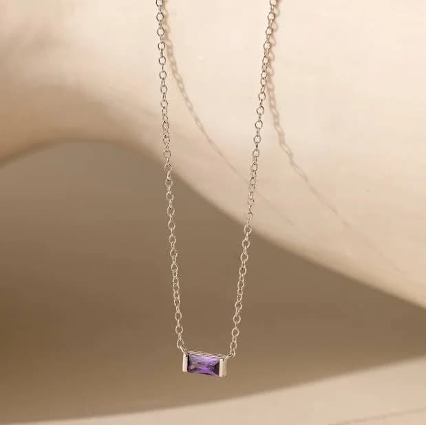 Caitlyn Minimalist Dainty Baguette Birthstone Necklace