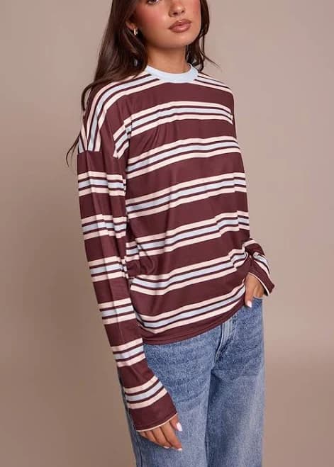 Women's Stripe Crew Neck Long Sleeve Top