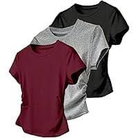 Amazon.com: RoseSeek Girl's 3 Packs Short Sleeve Ruched T Shirt Crewneck Slim Fit Basic Tee Tops Summer Clothes Grey Green Purple 6Y: Clothing, Shoes & Jewelry