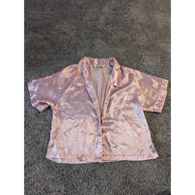 Victoria's Secret Intimates & Sleepwear | Victoria's Secret Satin Pajama Top Blouse Pink Short Sleeve Collared Button Up S | Color: Pink | Size: S |