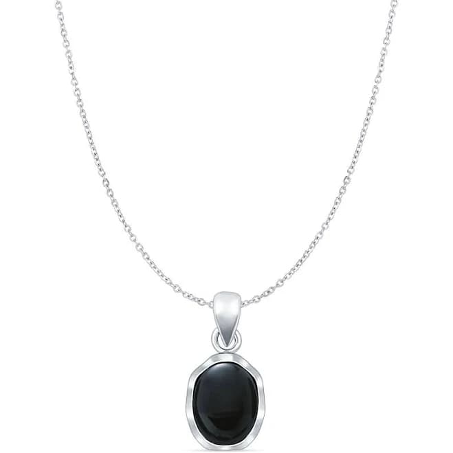 Oval Black Onyx Solitaire Pendant Cable Chain Necklace Oxidized 925 Sterling Silver