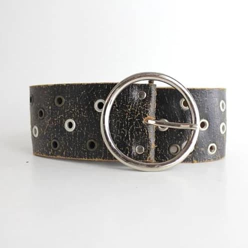 Bohemian Distressed Leather Belt with Silver Round Buckle
