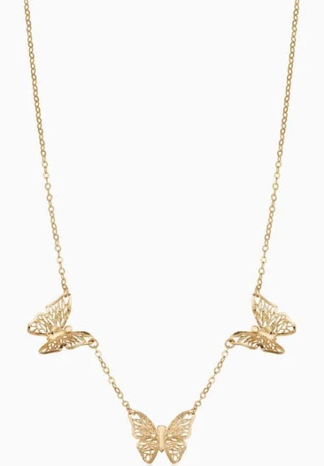 ORADINA 14K Yellow Gold Social Butterfly Necklace