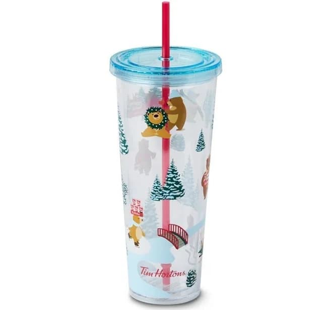 NEW Tim Hortons 4oz Holiday Plastic Straw Tumbler Limited Edition