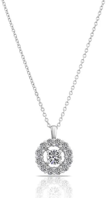 Sterling Silver CZ Round Solitaire Halo Charm Necklace, 18 inch
