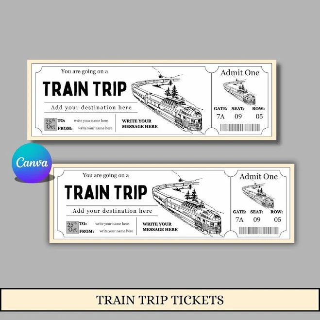 Editable Train Ticket Template | Train Surprise Gift | Boarding Pass & Railway Ticket | Printable Trip Reveal Party Voucher
