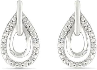 Sterling Silver Double Pear-Shaped Drop Earrings with Diamond Accent
