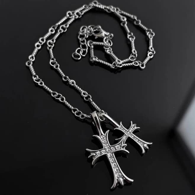 Sterling Silver Gothic Cross Pendant Chain Necklace