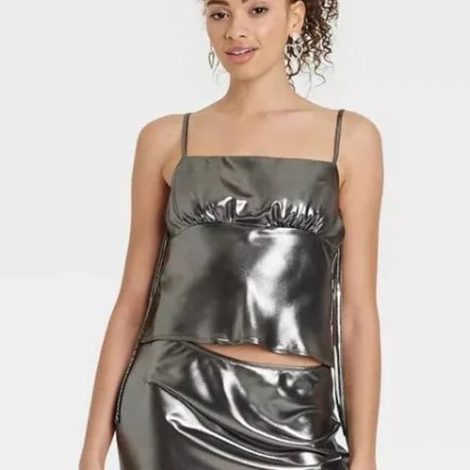 Wild Fable Womens Tops Wild Fable Silver Metallic Camisole Tank Top