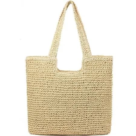 MAOYI Straw Beach Bags for Women Woven Beach Tote Bag Casual Boho Large Shoulder Handbags Purse for Vacation Holiday, Women's, Beige