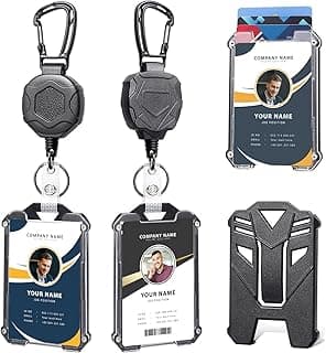 Badge Holder Retractable Clip Heavy Duty Carabiner Badge Reel Keychain with Lanyard ID Cards Holder Cool Tactical ID Holder