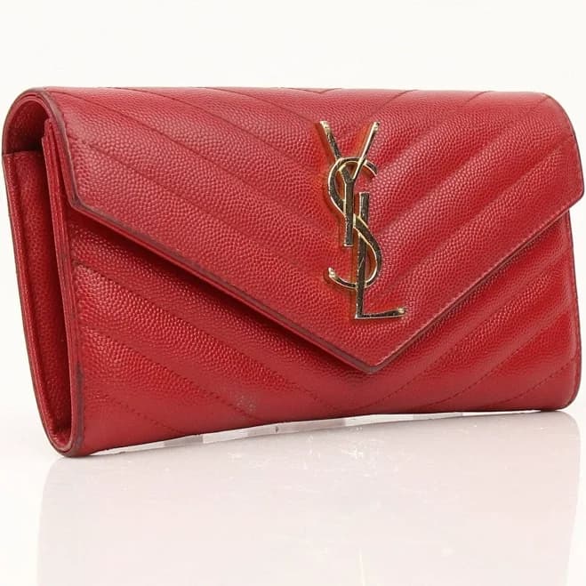Saint Laurent YSL Monogram Large Wallet on Chain in Grained Leather