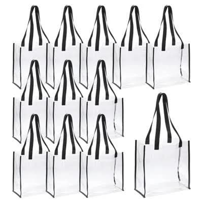 Unique Bargains Transparent Plastic Reusable Handle Shopping Work Tote Bag