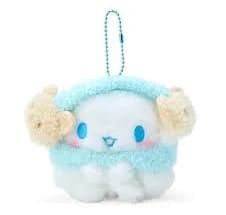 Sanrio cinnamoroll in fluffy scarf and bear ear warmers mascot plush keychain